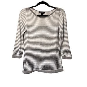 White House Crewneck Ombré Silver Glitter Stripe Cream Long Sleeve Top